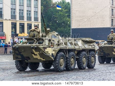 KYIV, UKRAINE - AUGUST 24, 2016: Military parade in Kyiv, dedicated to the Independence Day of Ukraine. Ukraine celebrates 25th anniversary of Independence