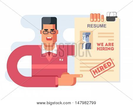 We are hiring. Accepted resume, character concept design. Flat vector illistration.