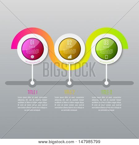 Three steps infographics. Infographic timeline template can be used for chart, diagram, web design, workflow layout