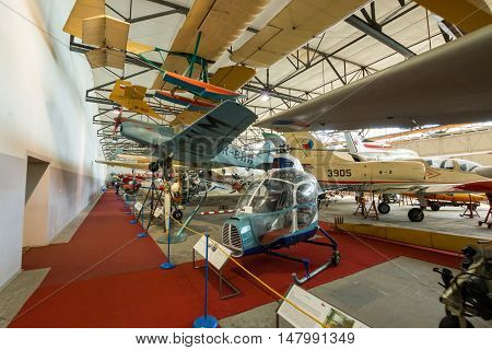 PRAGUE CZECH REPUBLIC - AUGUST 18 2016: Old military planes stands in Prague Aviation Museum Kbely in Prague Czech republic