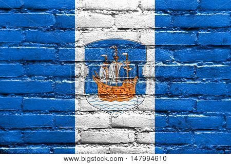 Flag Of Polotsk City, Belarus, Painted On Brick Wall