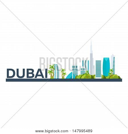 Dubai. Tourism. Travelling Illustration Dubai City. Modern Flat Design. Dubai Skyline. Uae