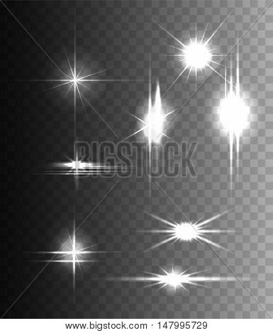 White beam lights. Set of different shapes. Vector illustration. EPS10