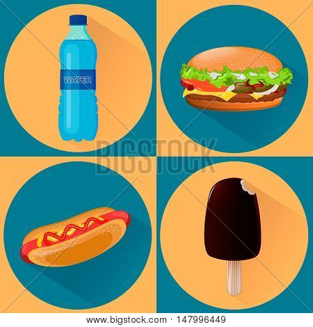 Food icons. Set of four vector illustrations