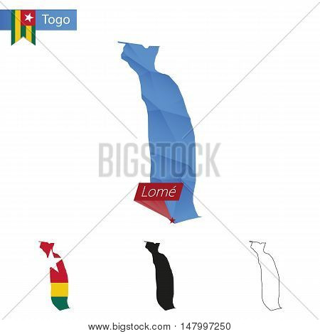 Togo Blue Low Poly Map With Capital Lome.