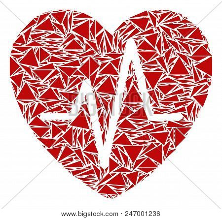 Cardiology Collage Of Triangle Items In Variable Sizes And Shapes. Vector Polygons Are Composed Into