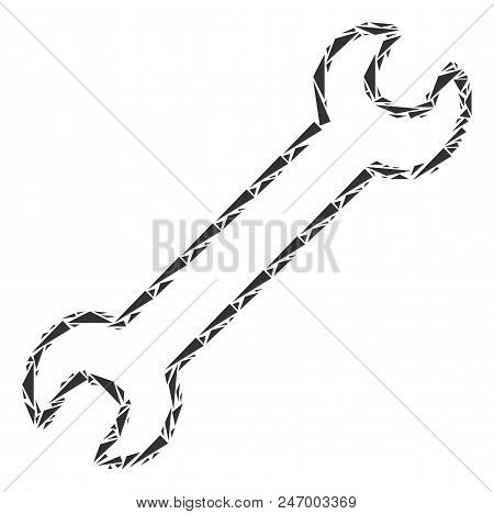 Contour Wrench Collage Of Triangle Elements In Variable Sizes And Shapes. Vector Polygons Are Arrang