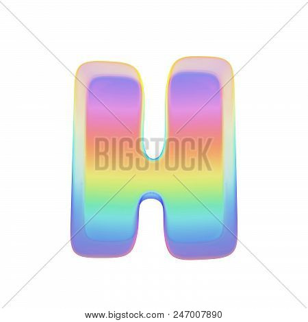 Alphabet Letter H Uppercase. Rainbow Font Made Of Bright Soap Bubble. 3d Render Isolated On White Ba