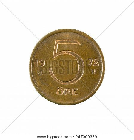 5 Swedish Oere Coin (1972) Obverse Isolated On White Background