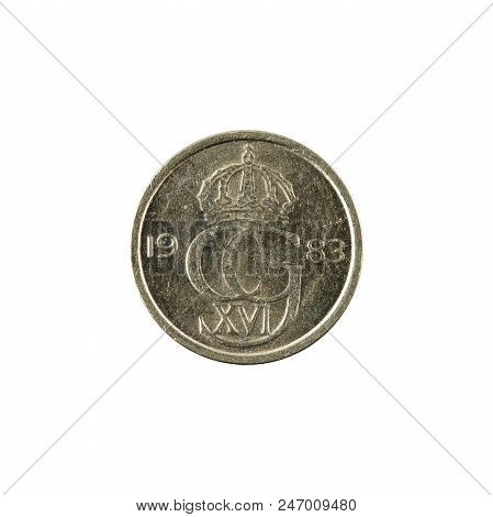 10 Swedish Oere Coin (1983) Reverse Isolated On White Background