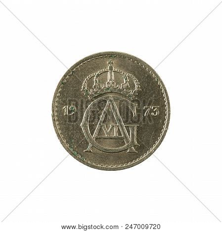 25 Swedish Oere Coin (1973) Reverse Isolated On White Background