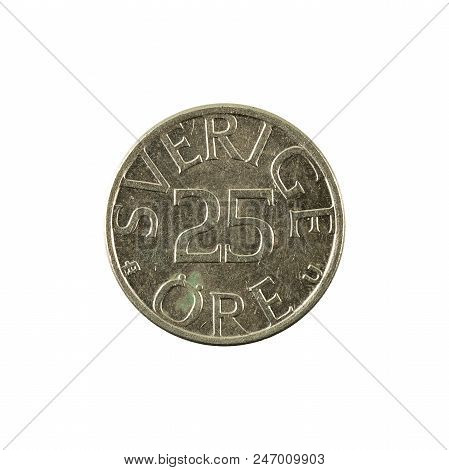 25 Swedish Oere Coin (1980) Obverse Isolated On White Background