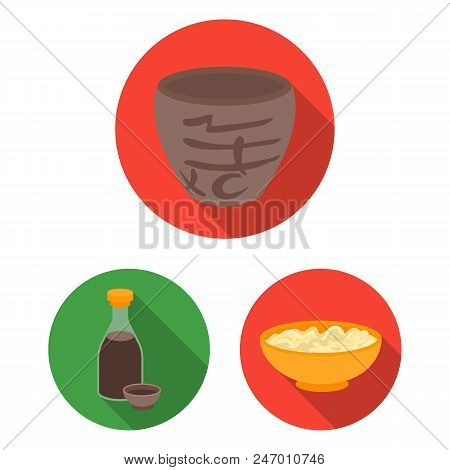 Sushi And Seasoning Flat Icons In Set Collection For Design. Seafood Food, Accessory Vector Symbol S
