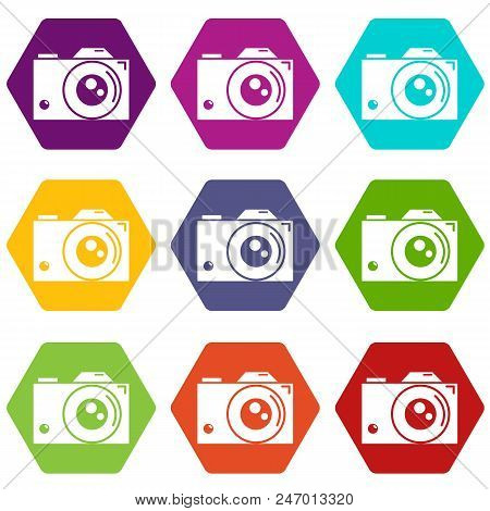 Retro Camera Icons 9 Set Coloful Isolated On White For Web