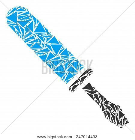 Screwdriver Mosaic Of Triangle Items In Variable Sizes And Shapes. Vector Polygons Are Grouped Into 