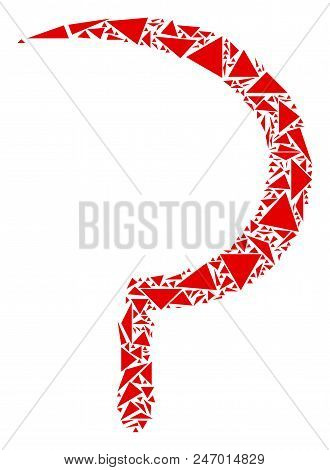 Sickle Collage Of Triangle Items In Different Sizes And Shapes. Vector Polygons Are Combined Into Si