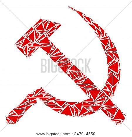 Sickle And Hammer Collage Of Triangle Items In Different Sizes And Shapes. Vector Triangles Are Unit