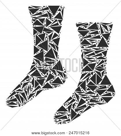 Socks Mosaic Of Triangle Elements In Various Sizes And Shapes. Vector Polygons Are Organized Into So