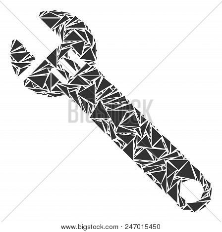 Spanner Collage Of Triangle Elements In Variable Sizes And Shapes. Vector Triangles Are United Into 