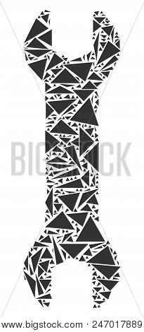 Wrench Collage Of Triangle Elements In Variable Sizes And Shapes. Vector Triangles Are Grouped Into 