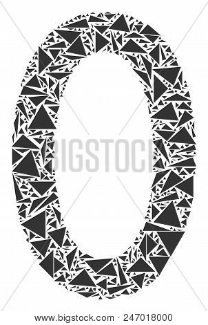 Zero Digit Collage Of Triangle Elements In Variable Sizes And Shapes. Vector Polygons Are Composed I