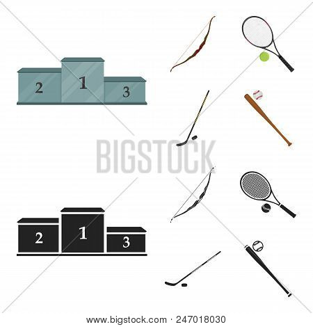 Pedestal Of Honor For The Winners, Bow For Shooting Arrows, Racket With A Ball For The Tennis, Hocke