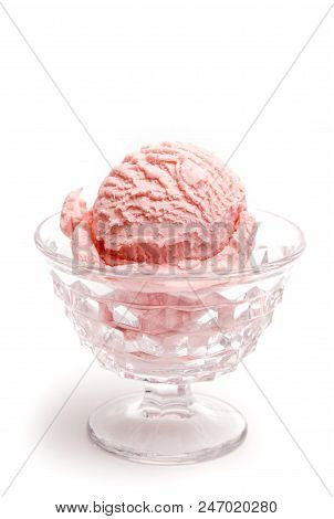 Simple Pink Ice Cream In A Crystal Sherbert Dish