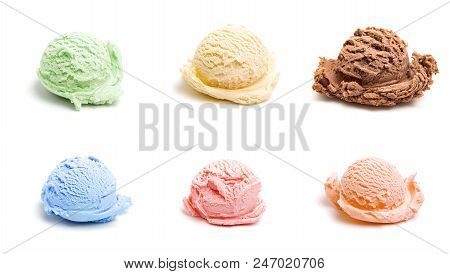 Six Different Scoops Of Ice Cream, All Different Flavors