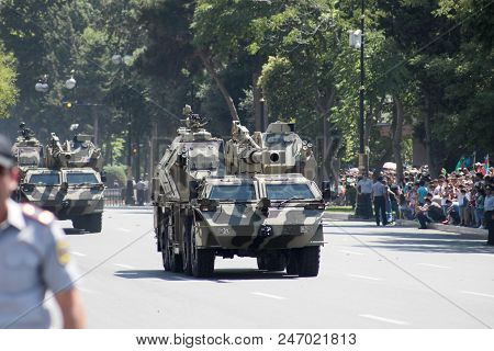 Baku, Azerbaijan - June 26 2018 - Military Parade In Baku, Azerbaijan On Army Day. Azerbaijan Celebr