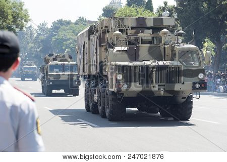 Baku, Azerbaijan - June 26 2018 - Military Parade In Baku, Azerbaijan On Army Day. Azerbaijan Celebr