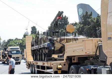 Baku, Azerbaijan - June 26 2018 - Military Parade In Baku, Azerbaijan On Army Day. Azerbaijan Celebr
