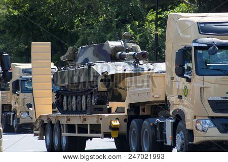 Baku, Azerbaijan - June 26 2018 - Military Parade In Baku, Azerbaijan On Army Day. Azerbaijan Celebr