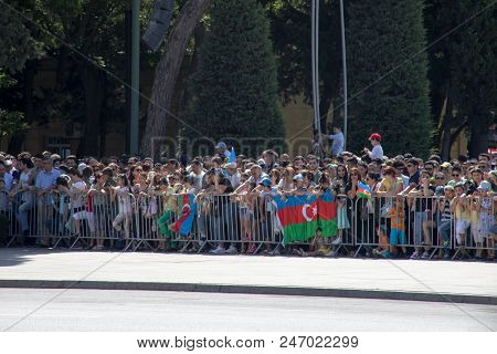 Baku, Azerbaijan - June 26 2018 - Military Parade In Baku, Azerbaijani People Celebrating 100Th Anni
