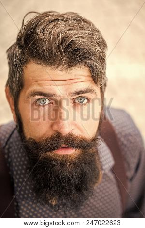 Beauty Fashion Portrait. Portrait View Of One Handsome Senior Stylish Man With Black Hair And Long L