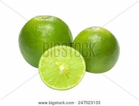 Half Of Lime Citrus Fruit (lime Cut) Isolated On White Background. Sliced Lime Half With Clipping Pa