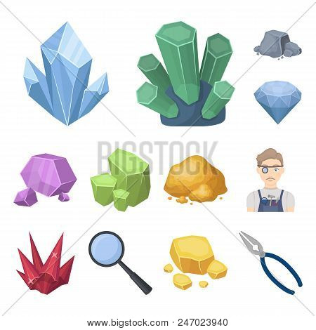 Precious Minerals Cartoon Icons In Set Collection For Design. Jeweler And Equipment Vector Symbol St