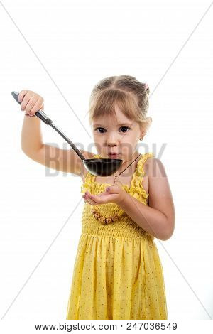Beautiful Little Girl With Ladle Isolated On White