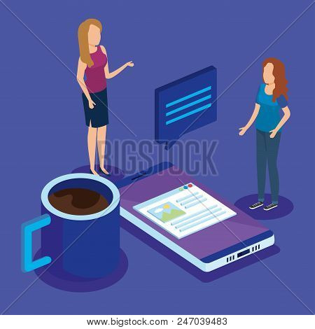 Digital Technology With Teamwork Isometrics Vector Illustration Design