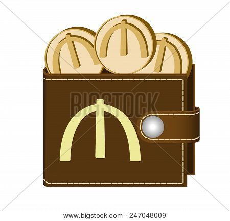 Brown  Wallet With Euro Coins On A White Background , Currency In The Wallet,sign And Symbol Currenc