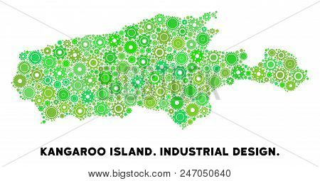 Gear Kangaroo Island Map Mosaic Of Small Wheels. Abstract Territorial Plan In Green Color Hues. Vect