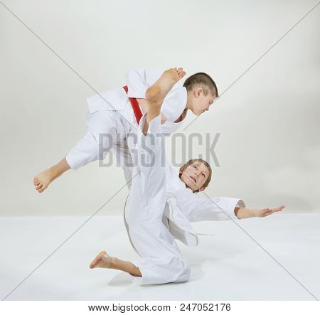 Children аrе Doing Judo Throws On The Light Background