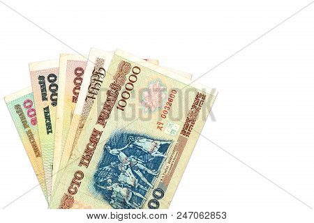 Heap Of Belarusian Ruble Bank Notes With Copy Space