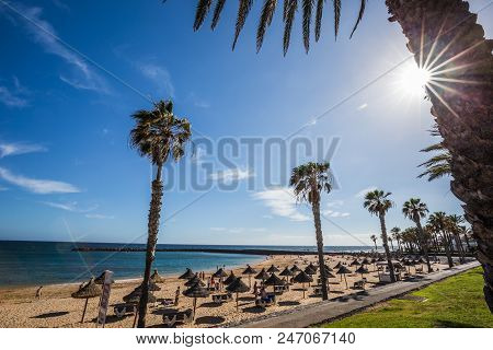 Famous Beaches Of Tenerife, Playa Las Americas And Playas Del Camison On Sunny Day.