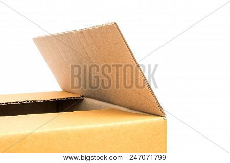 Brown Cardboard Box Opened On White Background