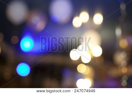 Many Blurred Small Electric Bulbs In Blue Colour