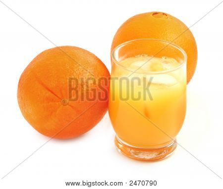 Freshly Squeezed Orange Juice And Two Pieces Of Fruit