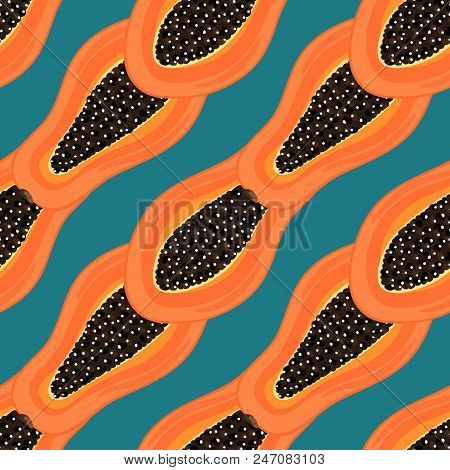 Seamless Pattern With Tropical Fruits. Healthy Dessert. Fruity Background. Carica Papaya. Exotic Foo