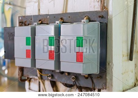 Automatic Push-button Switch Of Network Equipment Of Three-phase Network Installed On The Wall In Th