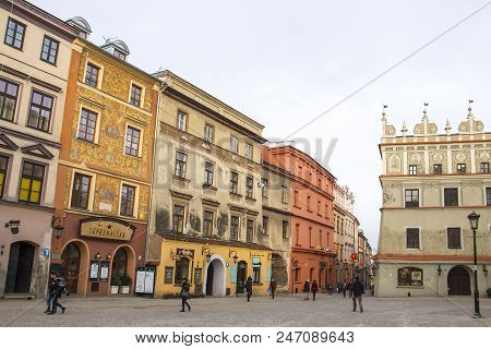 Lublin, Poland - January 16, 2018: Grodzka Street And Rynek Square In The Old Town Of Lublin
