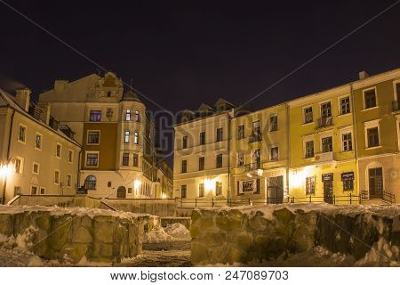 Lublin, Poland - January 17, 2018: Plac Po Farze Historic Square With The Remains Of St. Michael Chu